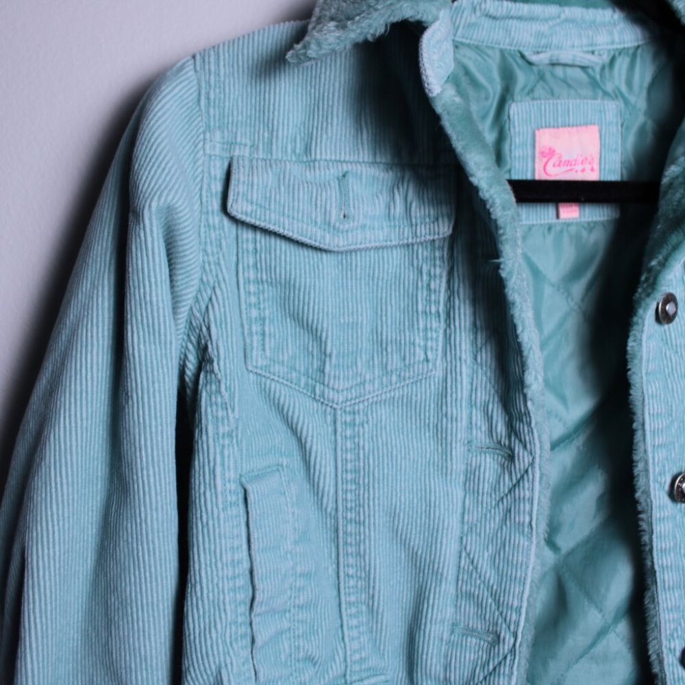 Candies Teal Corduroy Jacket with Rhinestone Buttons Kids Medium - Picture 8 of 16